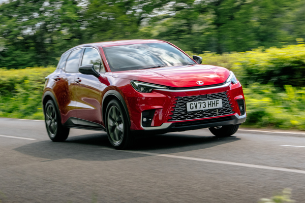 Lexus LBX dynamic front three-quarter